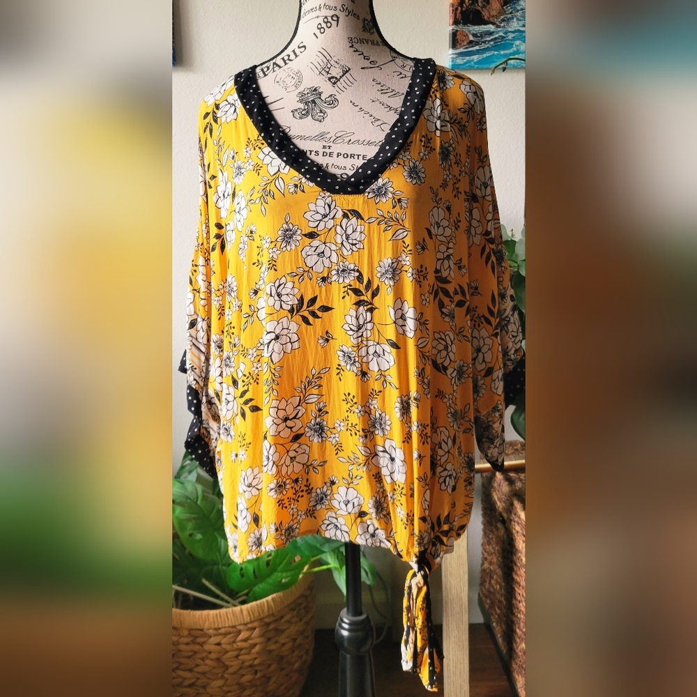 Democracy Yellow Floral Tunic with Black Trim